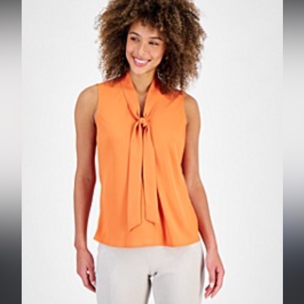 Ann Taylor Tie Neck Sleeveless Top Orange Size X-Large